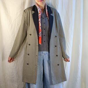 80s long houndstooth car coat - cb new york